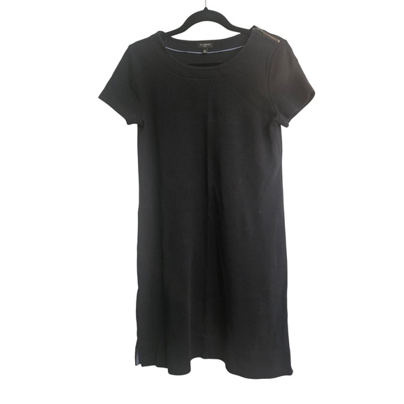 Talbots Dresses & Skirts - Talbots Petites Black Cotton Knit Shift Dress Short Sleeve Gold Shoulder Zip MP‎